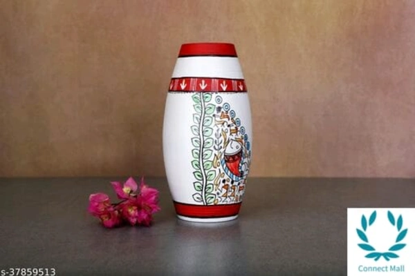 Fashionable Vases - LXHXB: 6inX6inX3.5 in, White, Handicraft, Madhubani Painting, Cylinder